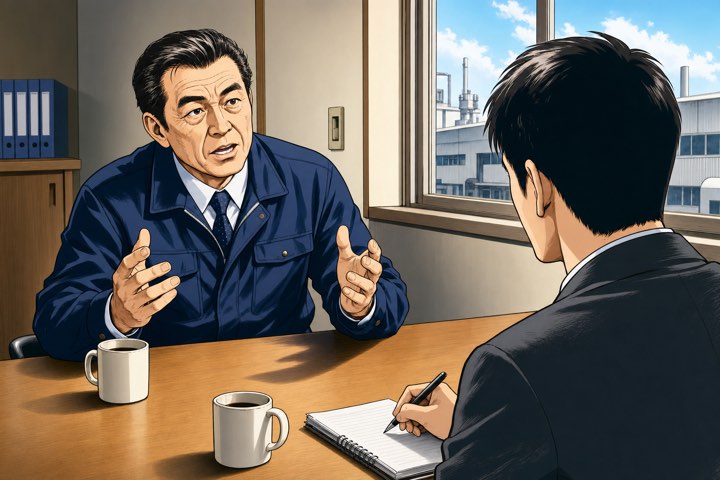 同じ取材の場面に色が入ったもの